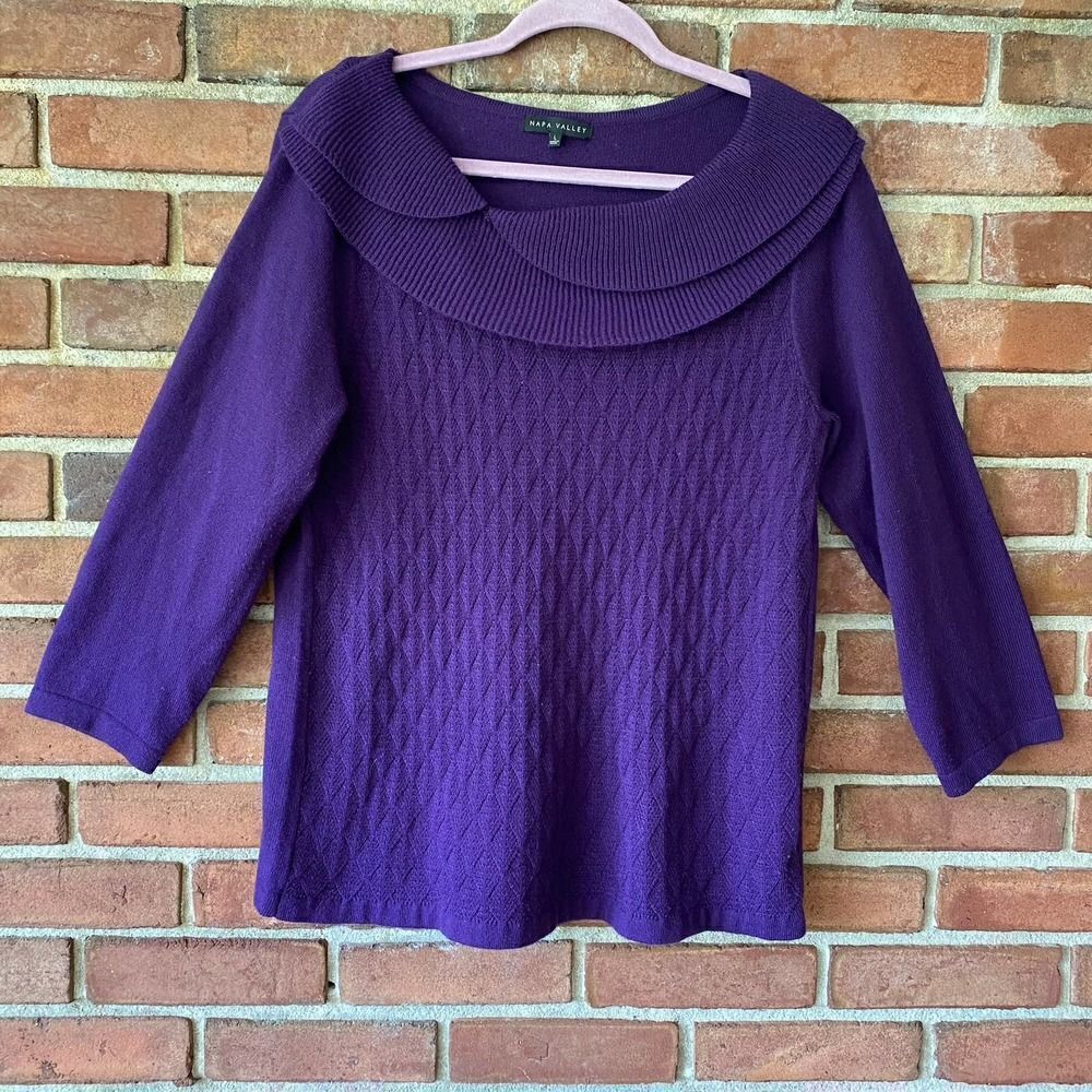 Napa Valley Textured Scallop Neck Sweater Purple Large